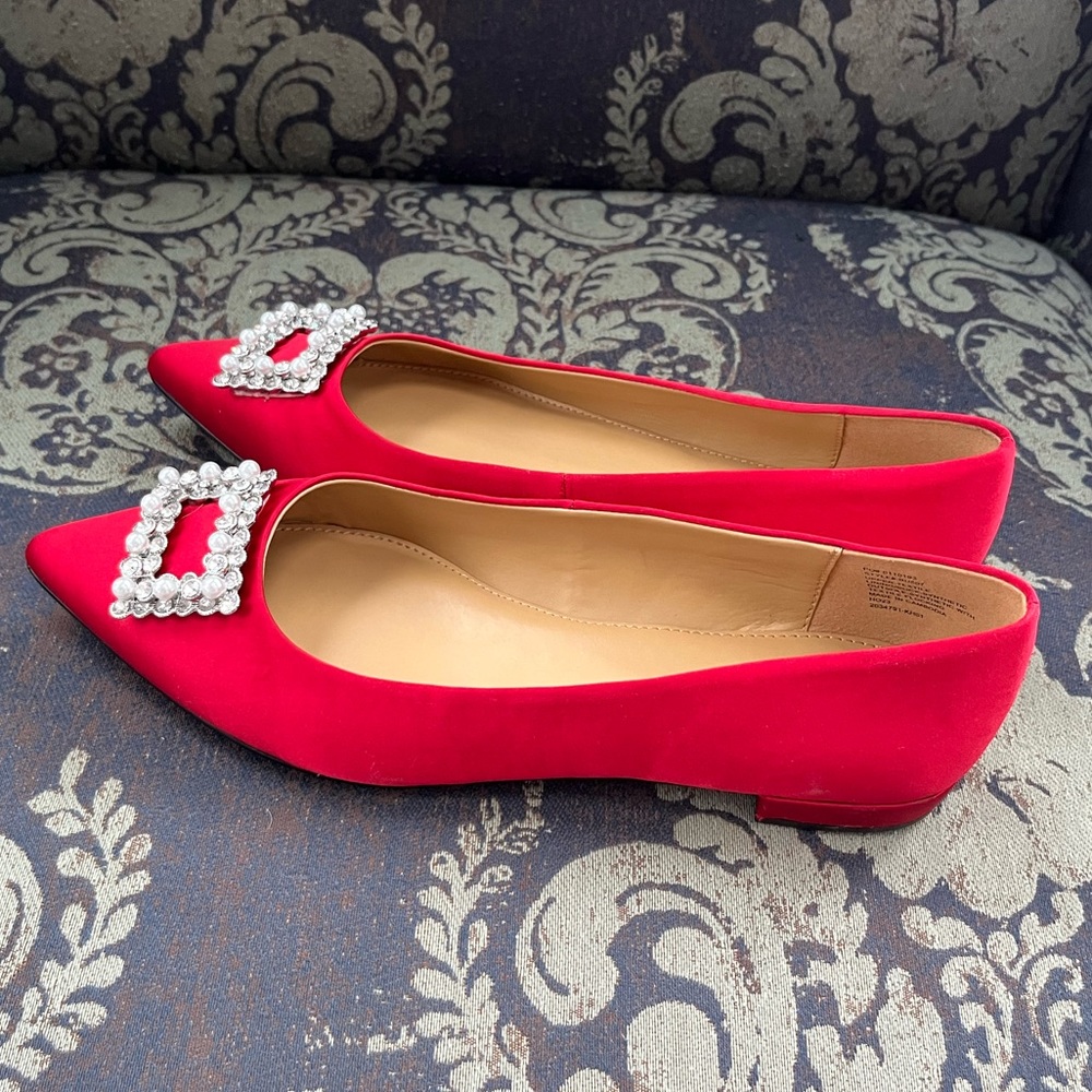 NIB- J Crew Ruby Satin Pointy Toe Jeweled Flats - Picture 2 of 10